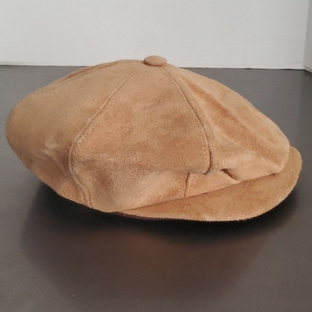 Henschel Skullys Genuine Tan Suede Snap Bill Newsboy Cap Size M USA 7 - 7.125